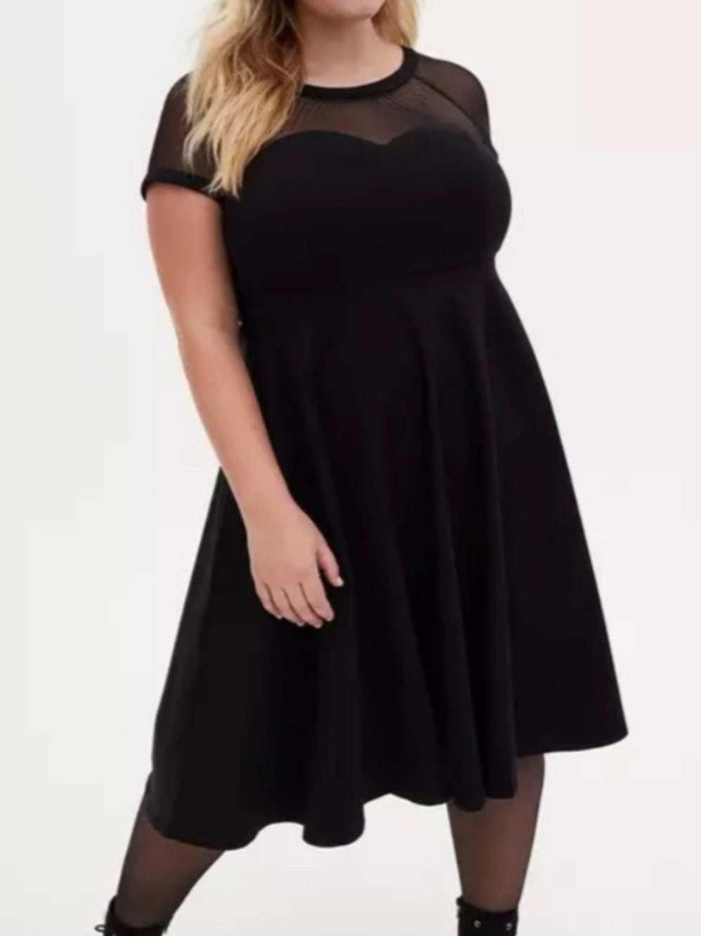 Torrid Midi Mesh Flare Black Dress Size 16
